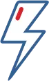 Blue lightning bolt outline with a red oval shape inside the upper left, on a light gray background.
